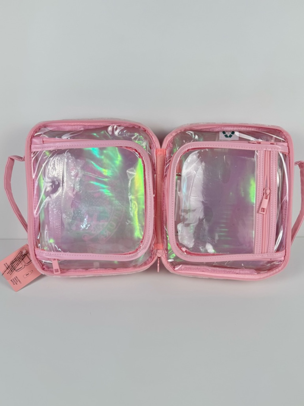 Juicy Couture YK2 Pink Iridescent Clear Cosmetic Case with Interior PV Pockets - Picture 8 of 8